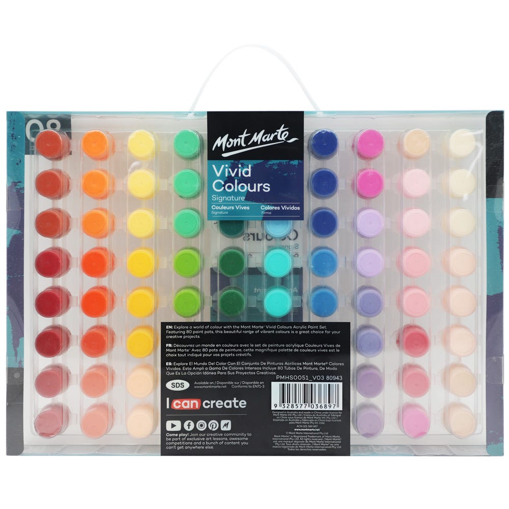 Mont Marte Vivid Colours Acrylic Paint Set Signature 80Pc X 3 5Ml 0 1 Us Fl Oz