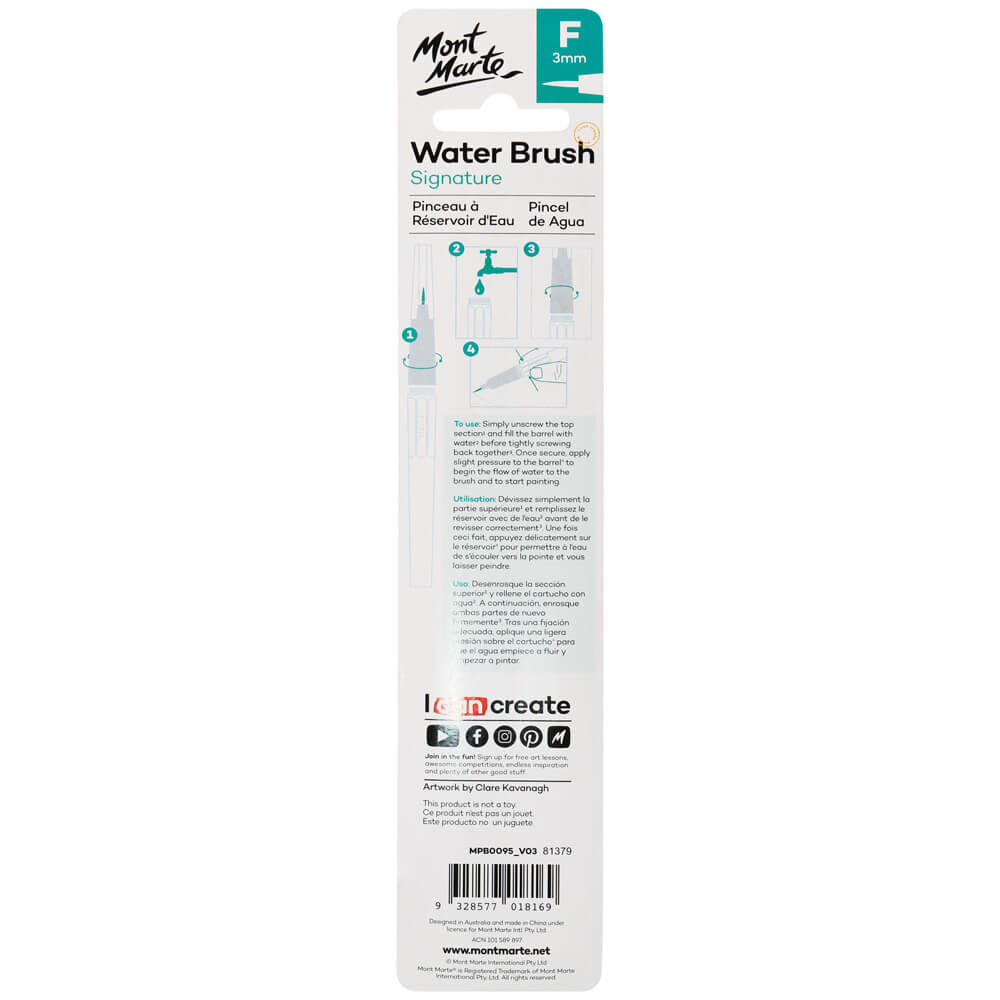 Mont Marte Water Brush Round Fine Tip Signature 3Mm 0 12In