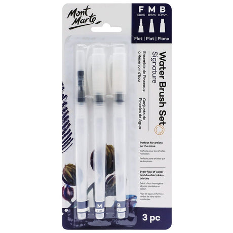 Mont Marte Water Brush Set Flat Signature 3Pc