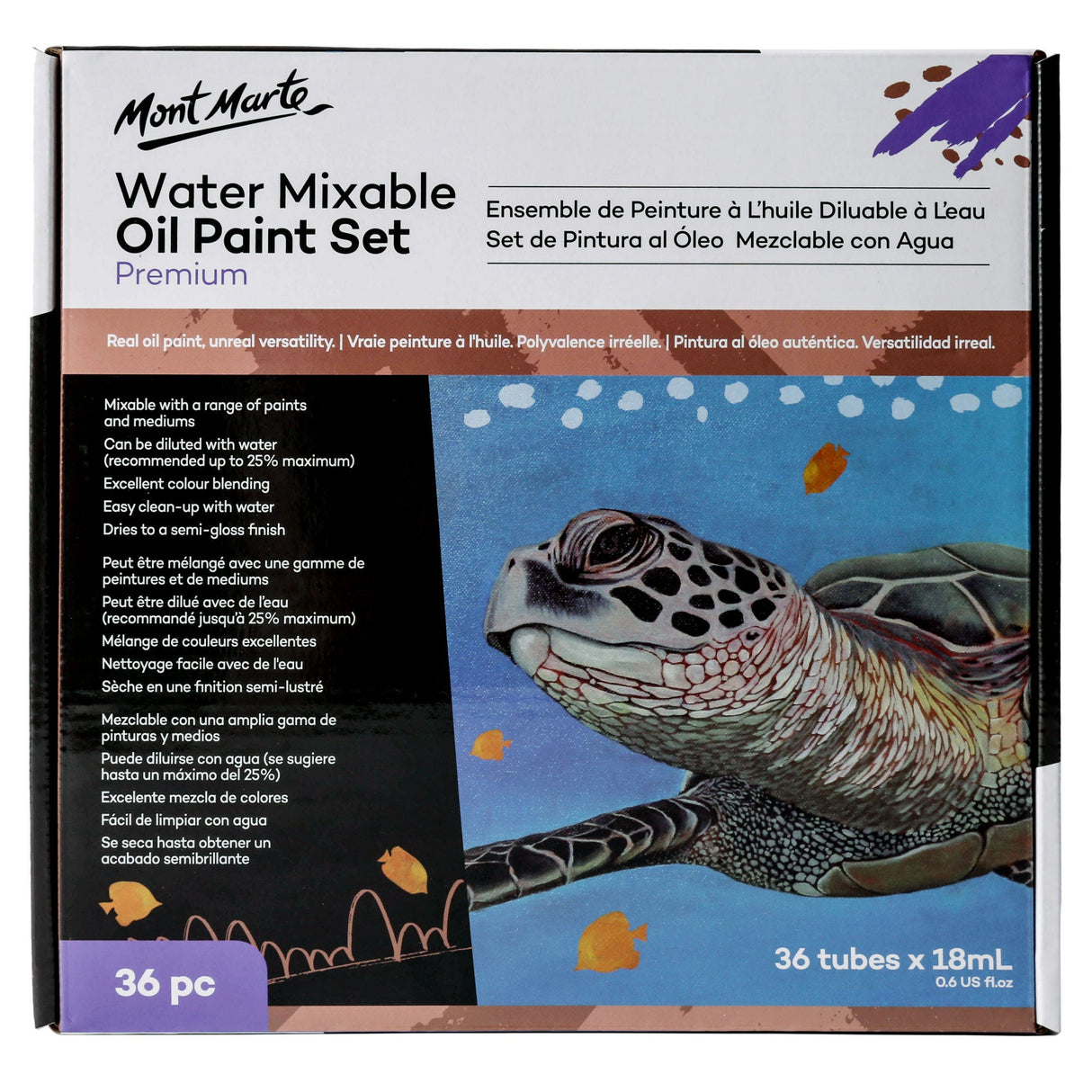 Mont Marte Water Mixable Oil Paint Set Premium 36Pc X 18Ml (0.6Oz)