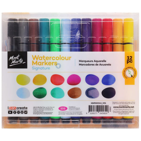 Mont Marte Watercolour Markers Tri Grip Signature 12Pc