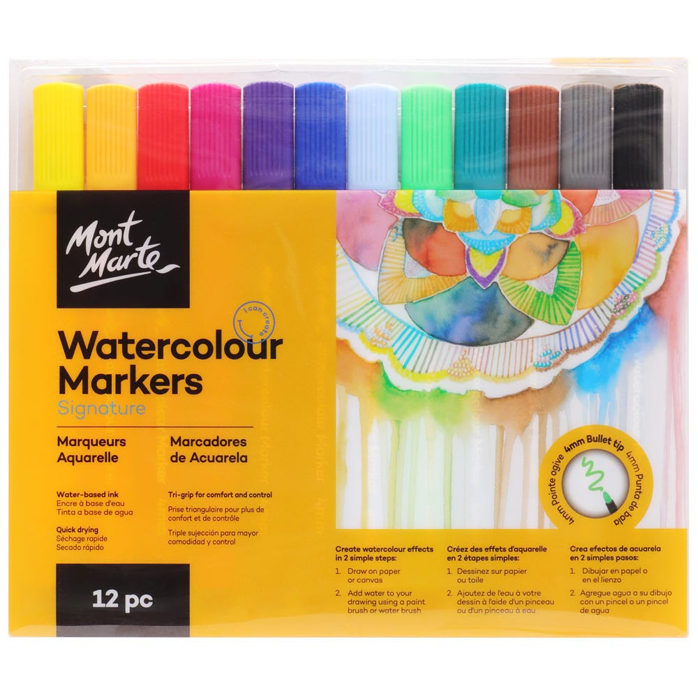 Mont Marte Watercolour Markers Tri Grip Signature 12Pc