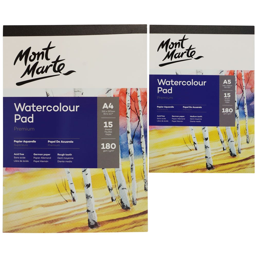 Mont Marte Watercolour Pad German Paper Premium A4 180Gsm 15 Sheet