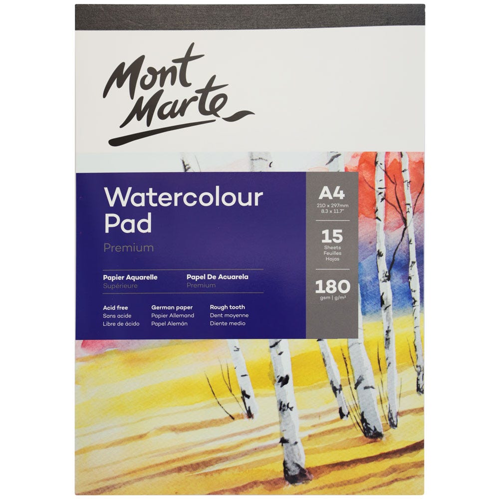 Mont Marte Watercolour Pad German Paper Premium A4 180Gsm 15 Sheet