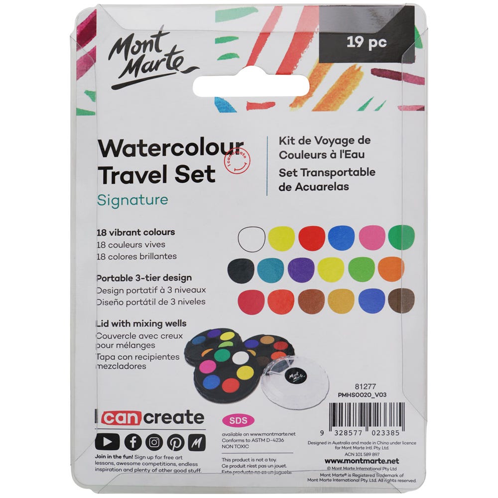 Mont Marte Watercolour Travel Set Signature 19Pc