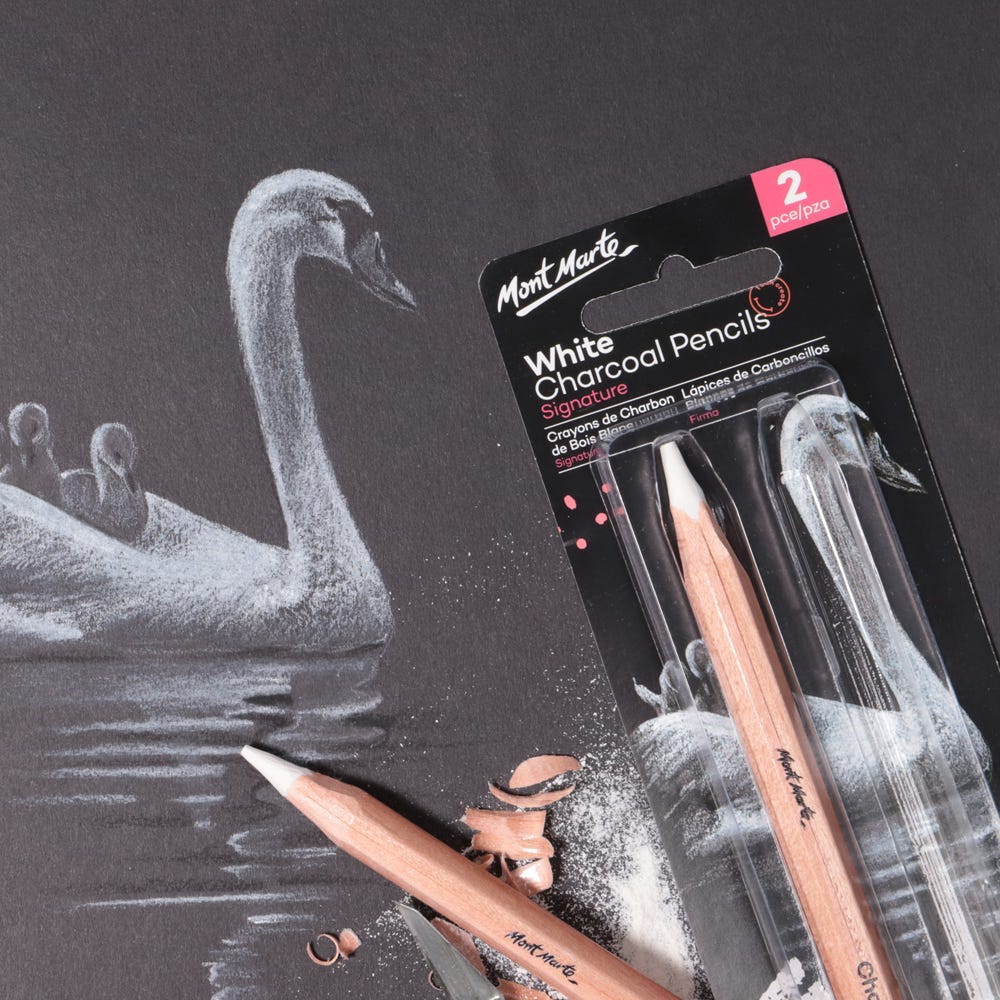 Mont Marte White Charcoal Pencils Lge Hex Signature 2Pc