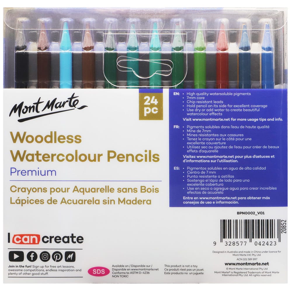 Mont Marte Woodless Watercolour Pencils Premium 24Pc