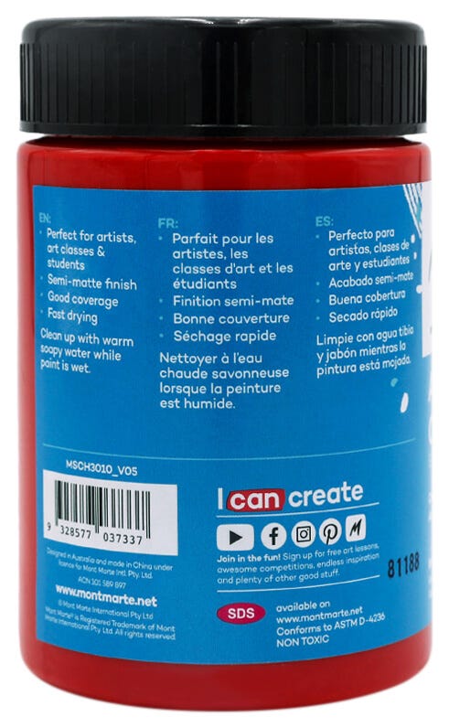Mont Marte Acrylic Colour Paint Signature 300Ml 10 1 Us Fl Oz Brilliant Red