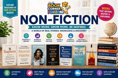 Non-fiction books collection featuring biographies, business books, self-help, history, science, technology, health, educational books and bestselling titles at Funzone UAE