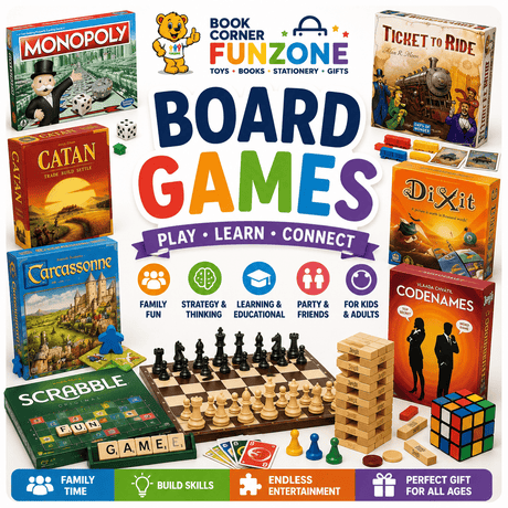 Funzone Board Games collection featuring family board games, chess, strategy games, educational games, card games, puzzles and classic tabletop games for kids and adults in the UAE