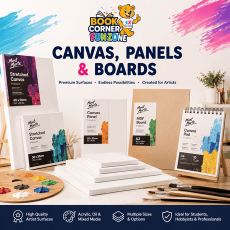 Funzone Canvas, Panels & Boards collection featuring stretched canvases, canvas panels, artist boards, canvas pads and premium painting surfaces for acrylic, oil and mixed media artists in the UAE