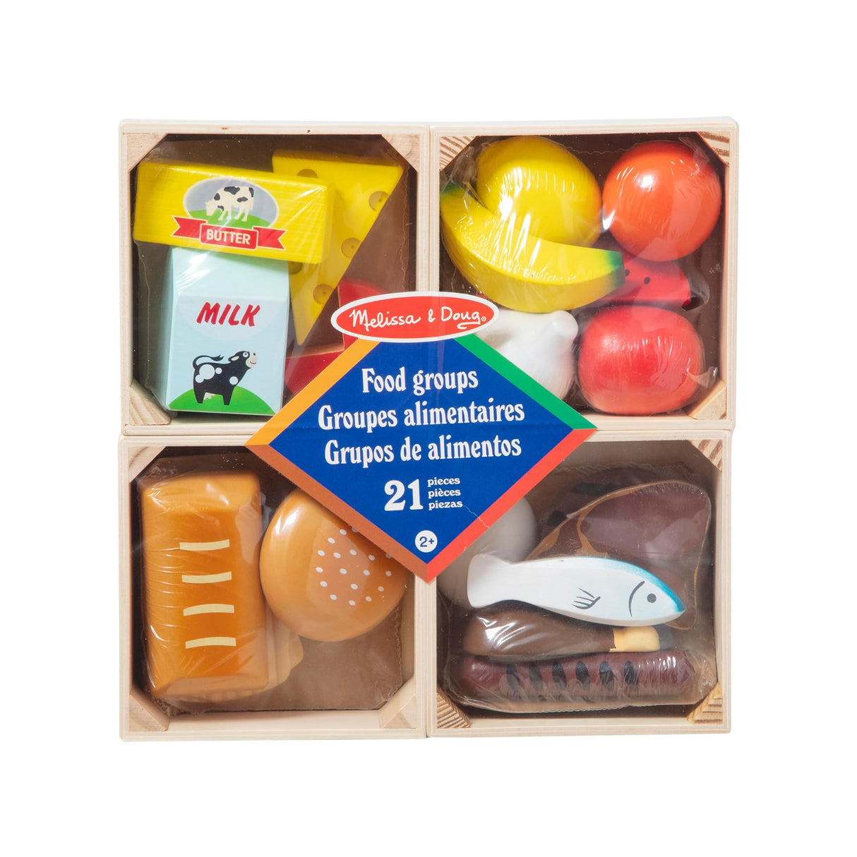 Melissa & Doug Food Groups - 21 Wooden Pieces and 4 Crates