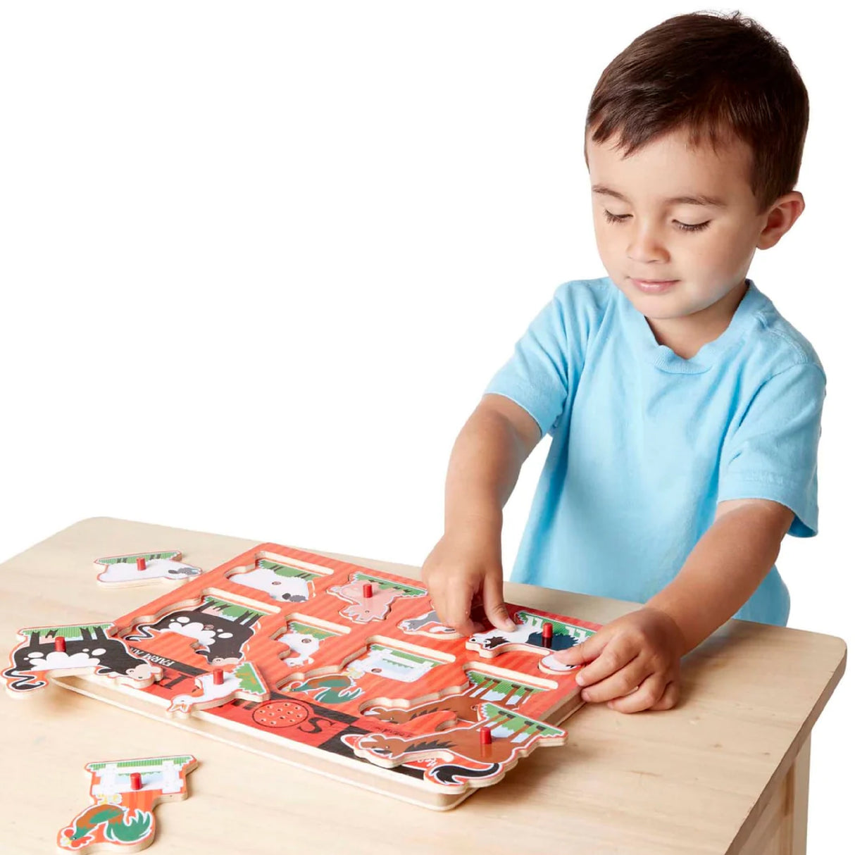 Melissa & Doug Farm Animals Sound Puzzle - Wooden Peg Puzzle With Sound Effects (8 pcs)