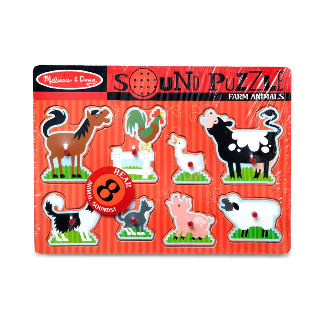 Melissa & Doug Farm Animals Sound Puzzle - Wooden Peg Puzzle With Sound Effects (8 pcs)