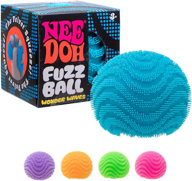 NeeDoh Fuzz Ball Wonder Waves sensory squish toy with velvet texture and wavy pattern, 2.5 inch