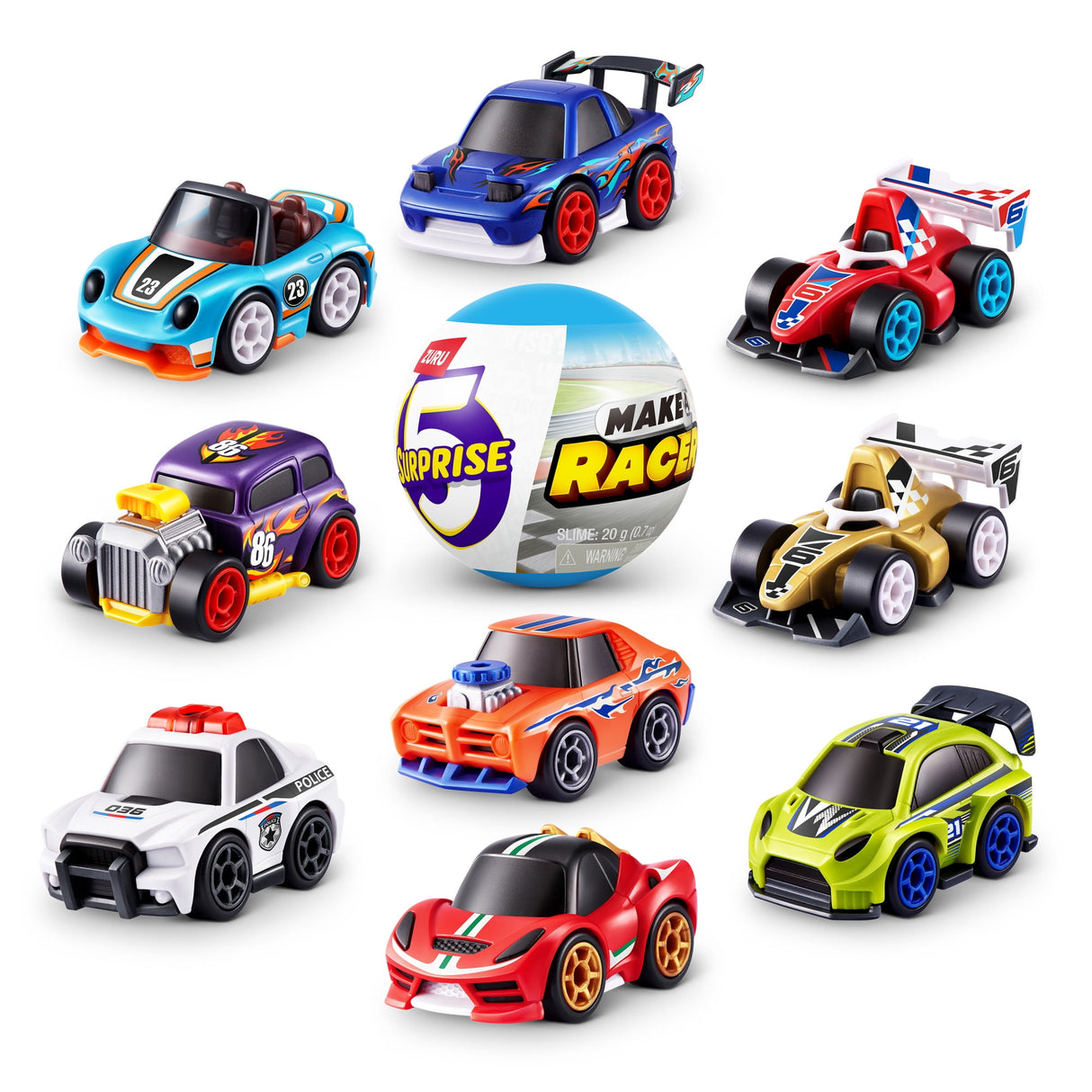 5 Surprise Make A Racer - Build-Your-Own Custom Mini Race Car with 5 Mystery Parts, Stickers, and Track Pieces - Assorted