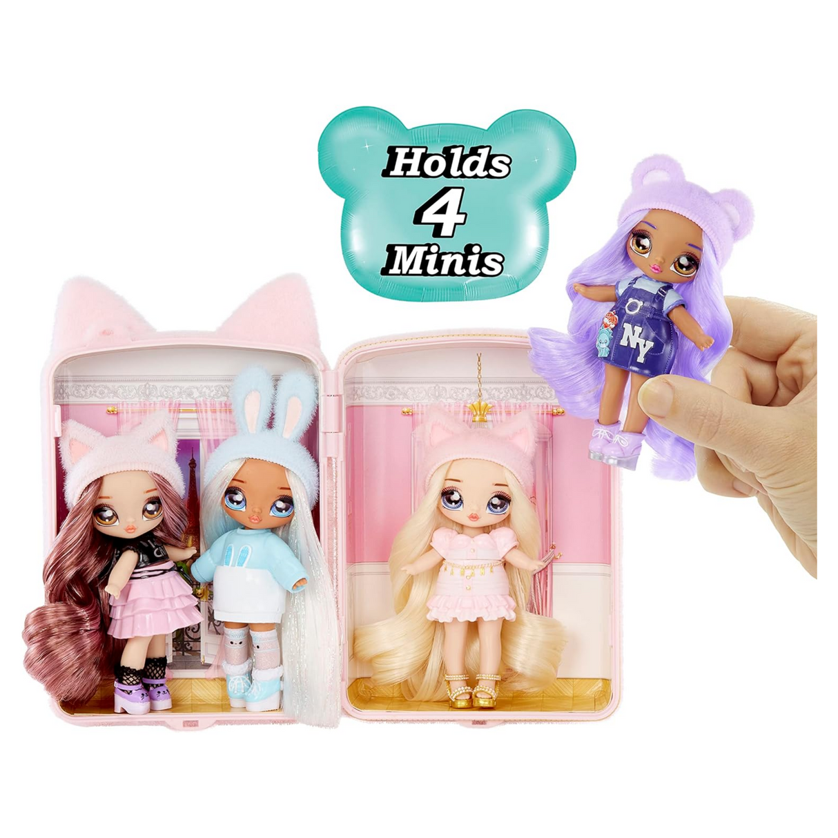 Na! Na! Na! Surprise Mini Backpack Amelie Laurent Fashion Doll, Fuzzy Pink Kitty Backpack