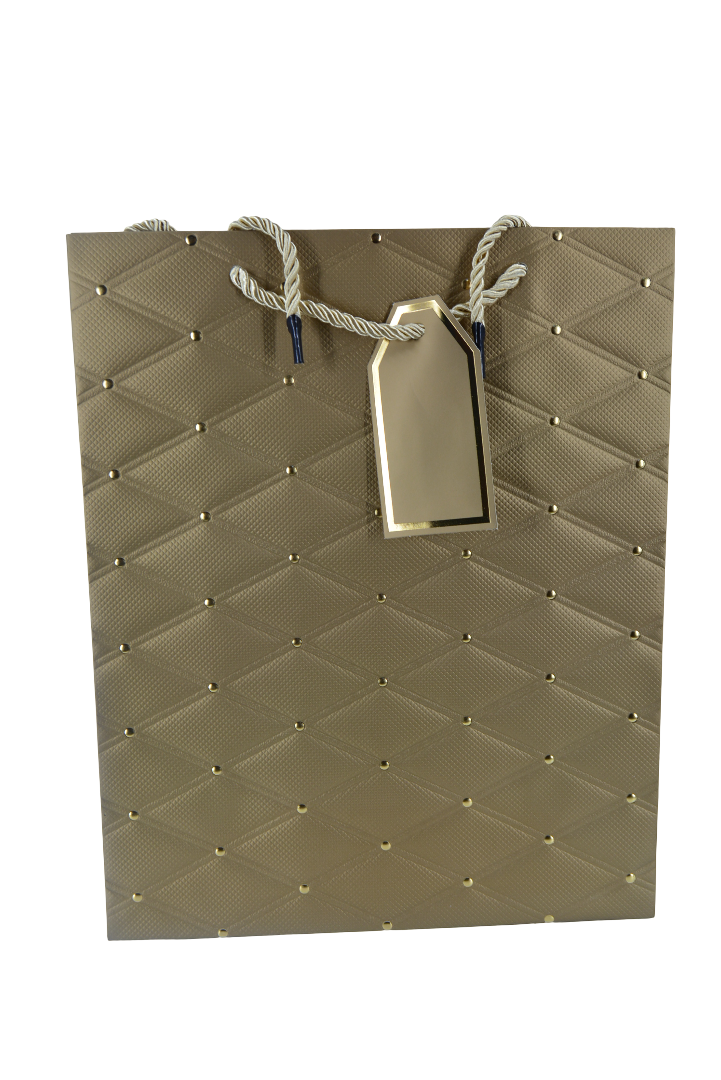 Paper Gift Bag Quilted Design Gold 26x32x12