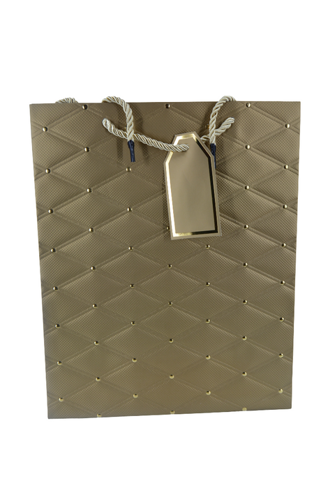 Paper Gift Bag Quilted Design Gold 26x32x12