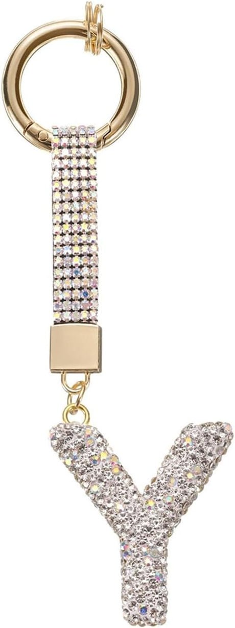 White Rhinestone Letter Y Keychain
