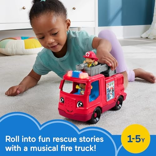 Fisher-Price Little People Fire Truck Musical Push-Along Vehicle With 2 Figures