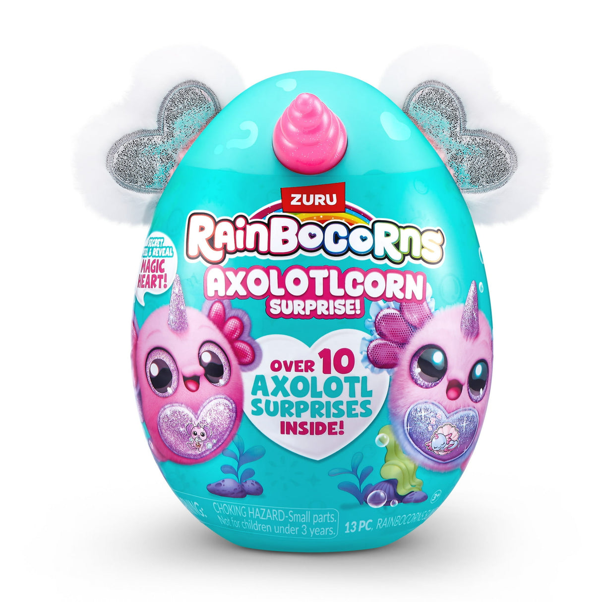 Rainbocorns Axolotlcorn Surprise - Cuddly Axolotl Unicorn Plush Egg with 10 Aquatic-Themed Surprises and Boo-Boocorn - Assorted