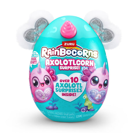 Rainbocorns Axolotlcorn Surprise - Cuddly Axolotl Unicorn Plush Egg with 10 Aquatic-Themed Surprises and Boo-Boocorn - Assorted