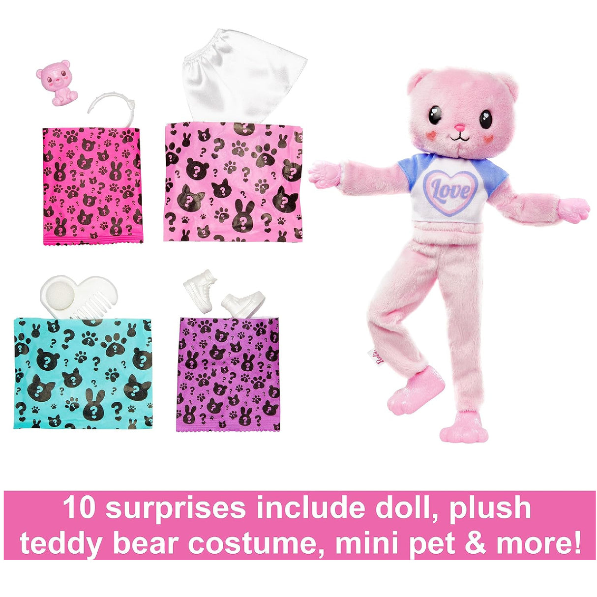 Barbie Cutie Reveal Doll with Pink Hair & Teddy Bear Costume