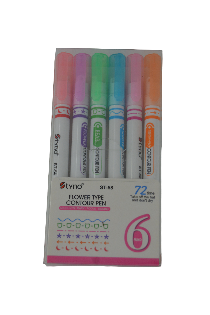 Flower Type Contour Pen 6 pcs