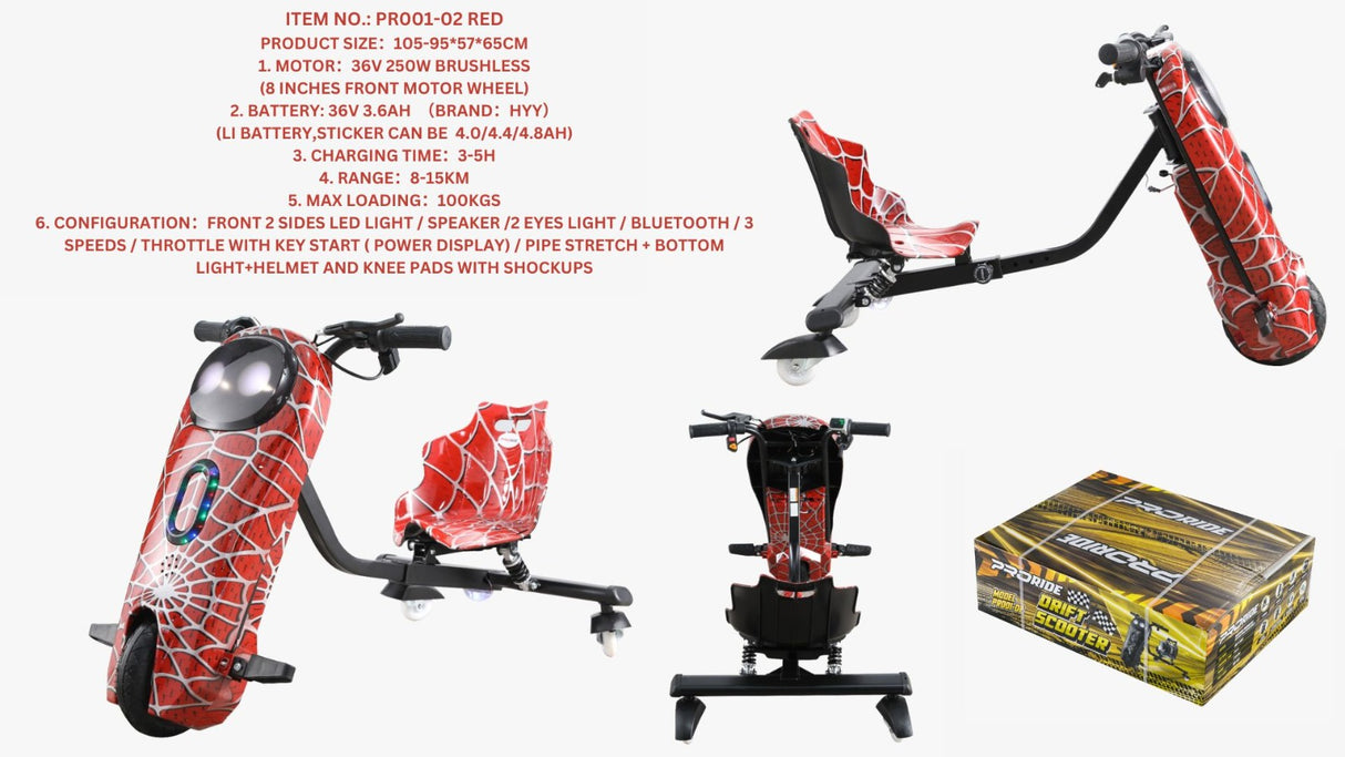 Pro Ride Drift Scooter 36V Red with Light
