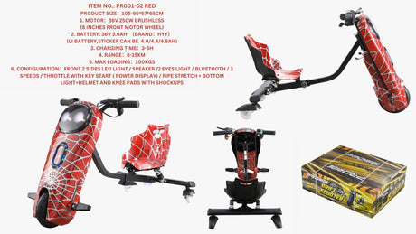 Pro Ride Drift Scooter 36V Red with Light