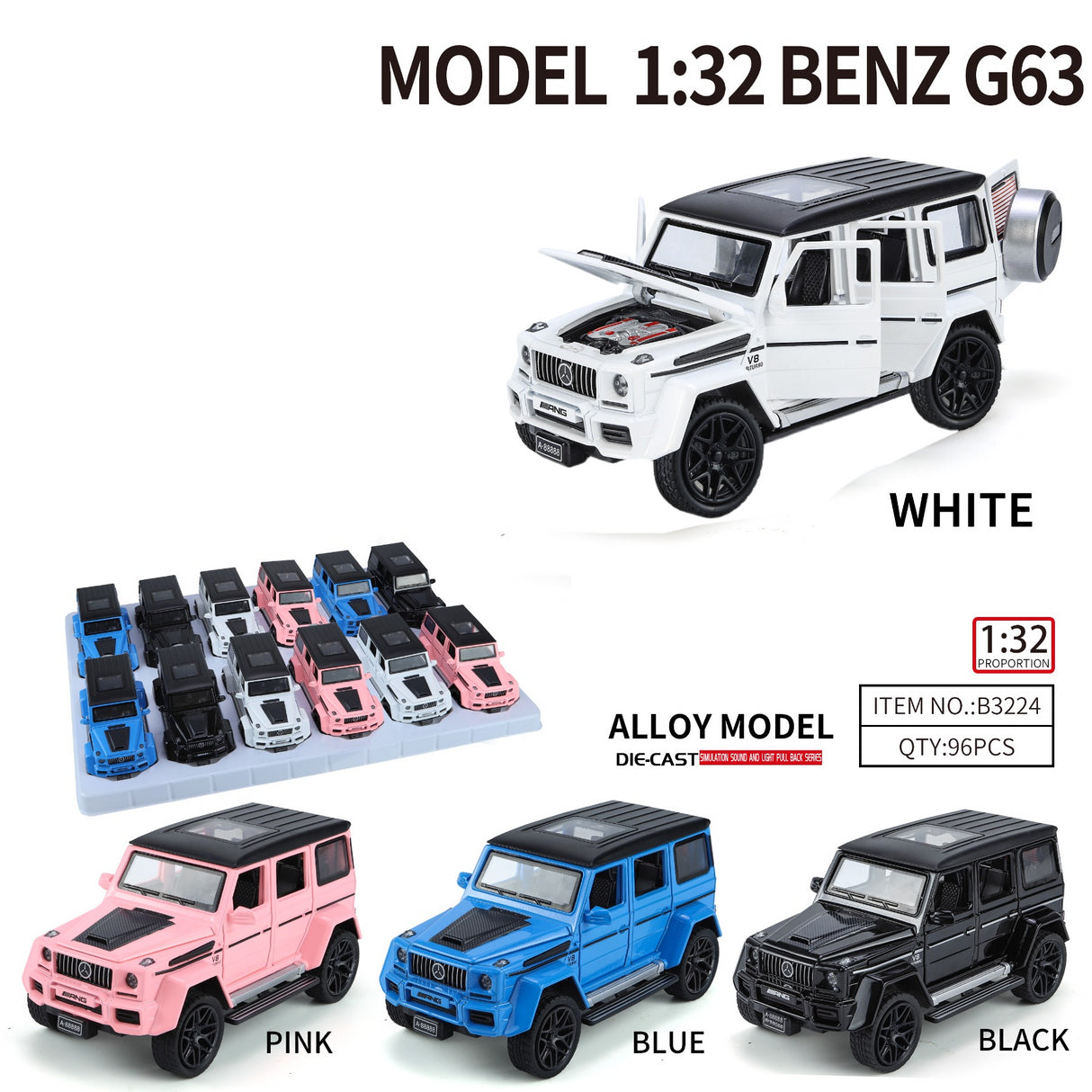 Mercedes G63 AMG Model 1:32 (Assorted colors, sold as single)
