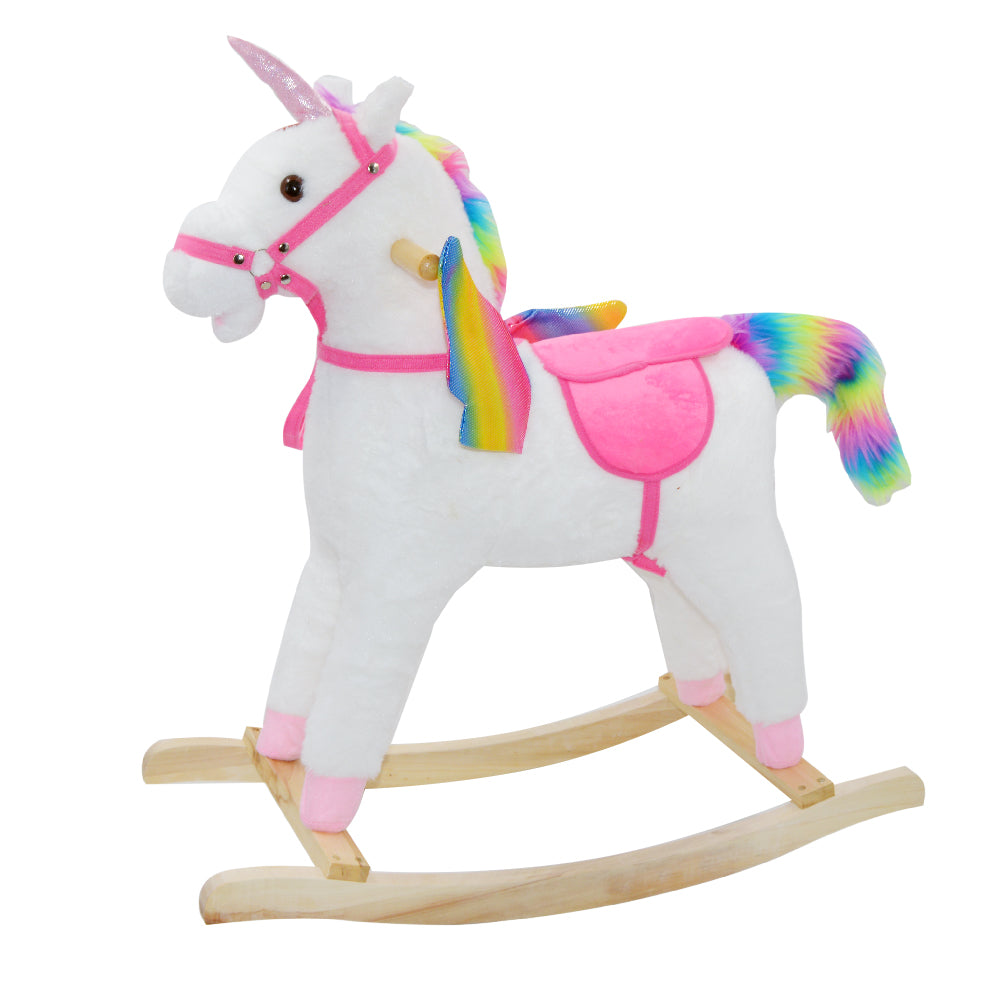 Rocking Horse - Soft and Plush Unicorn with Sturdy Wooden Base