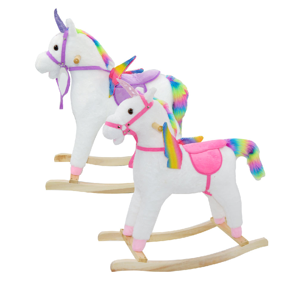 Rocking Horse - Soft and Plush Unicorn with Sturdy Wooden Base