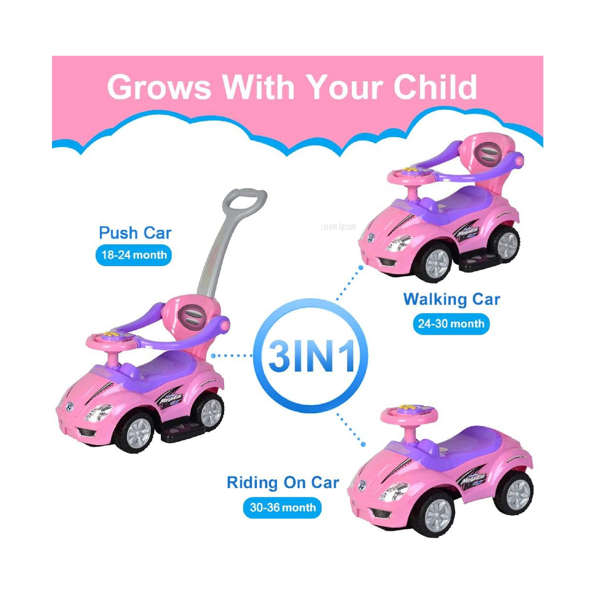 3 IN 1 Activity Ride-On for Boys & Girls