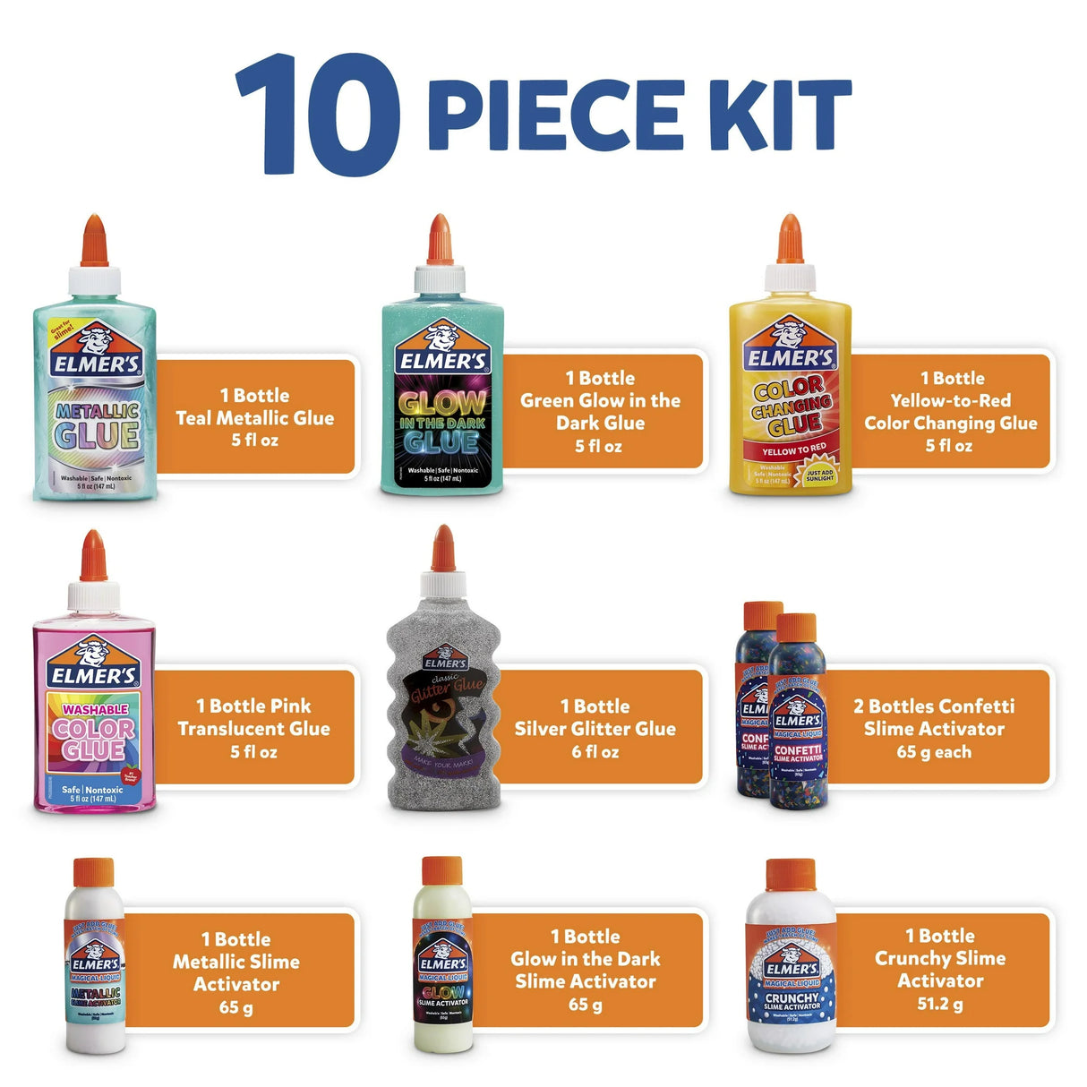 Elmer’s Celebration Slime Kit | Slime Supplies Include Assorted Magical Liquid Slime Activators and Assorted Liquid Glues, 10 Count