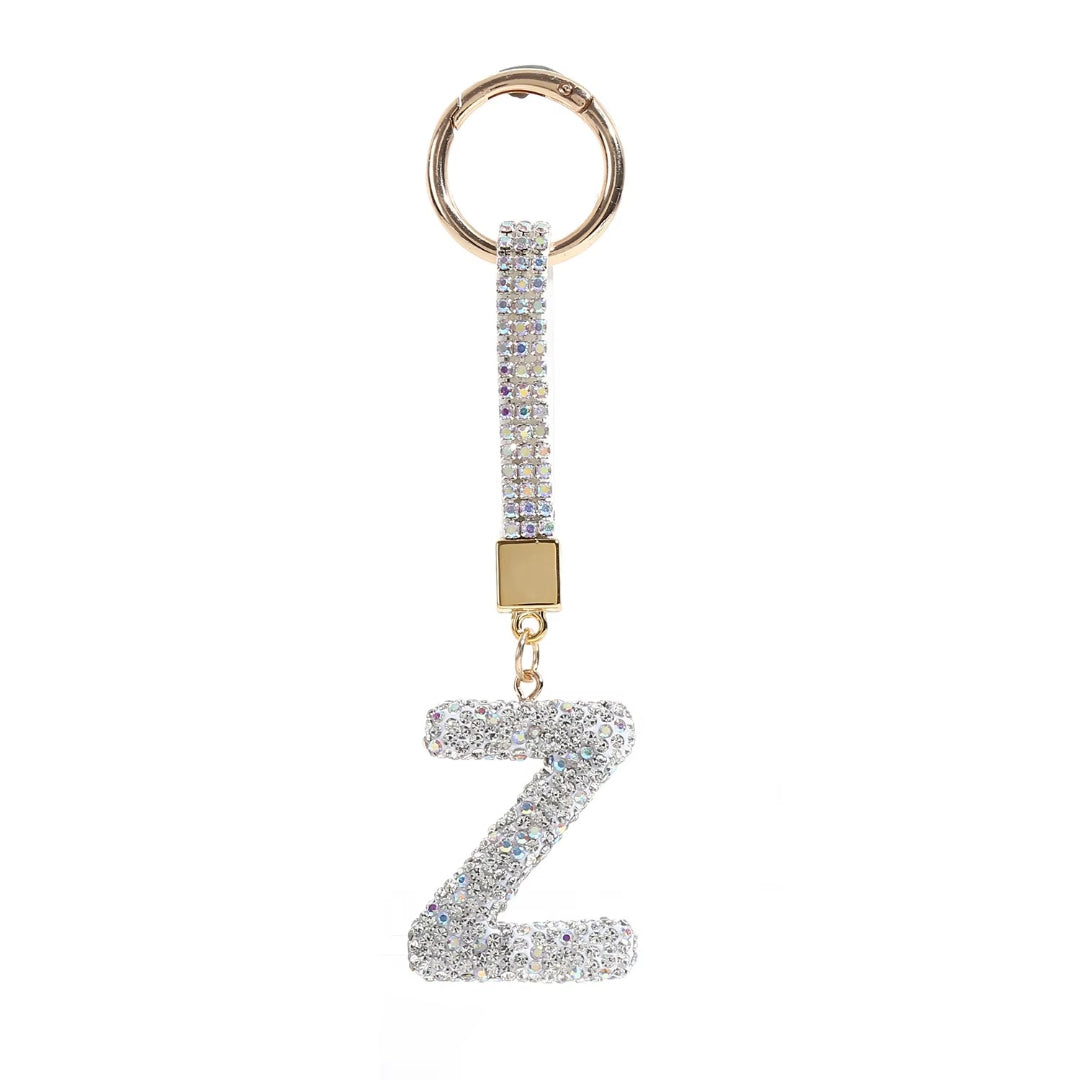 White Rhinestone Letter Z Keychain