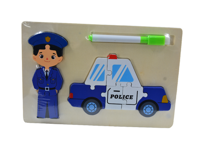 Montessori Wooden Puzzle with Writing Board Police Car