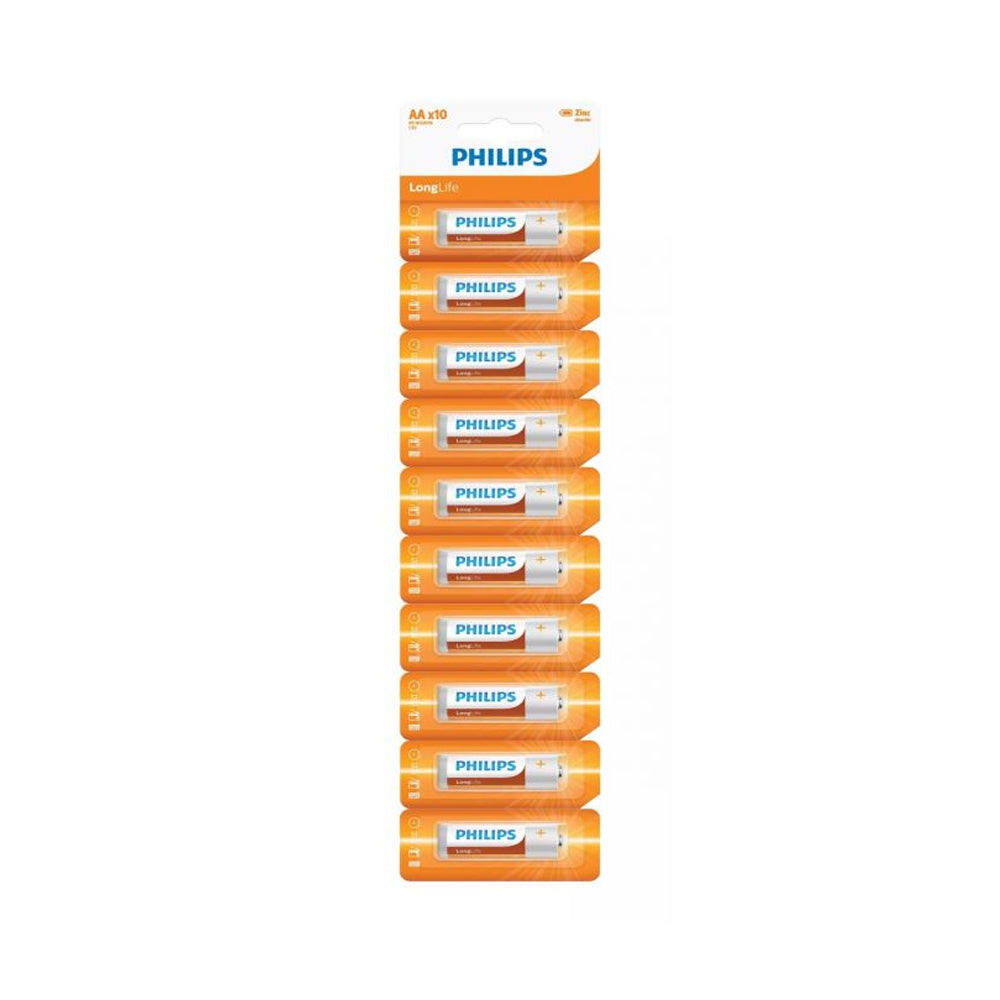 Philips LongLife Zinc AA Batteries 1.5 V 10 Blister