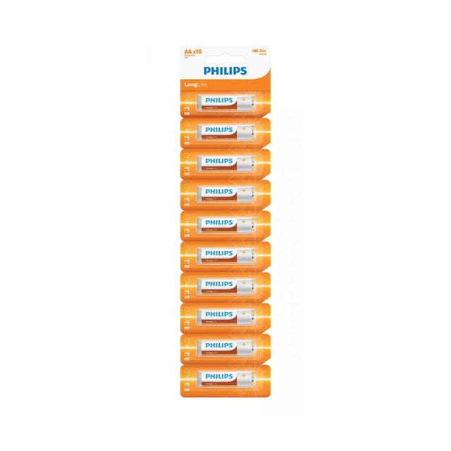 Philips LongLife Zinc AA Batteries 1.5 V 10 Blister
