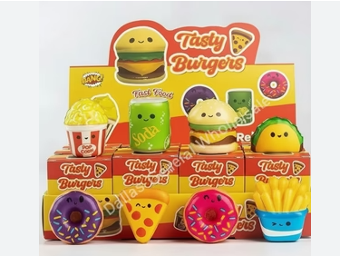 TASTY BURGERS FOOD SQUISHY TOYS – 8 Assorted Soft Slow-Rising Stress Relief Toys - product image