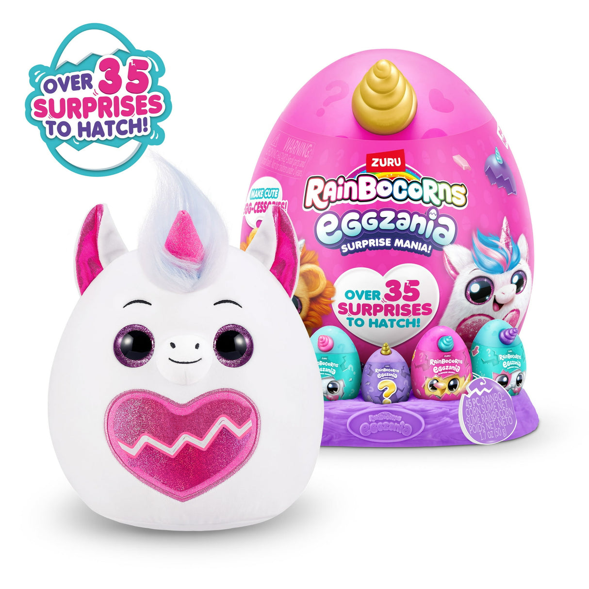 Rainbocorns Eggzania Surprise Mania - Squishy Plush Animal Egg with 20+ Surprises, Yolkies, Slime, and Wearable Accessories - Assorted (Bunny)