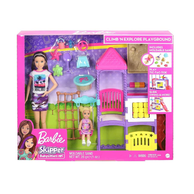 Barbie Skipper Babysitters Inc. Climb 'n Explore Playground Dolls & Playset with Babysitting Toddler Doll, Play Station, Moldable Sand & Accessories