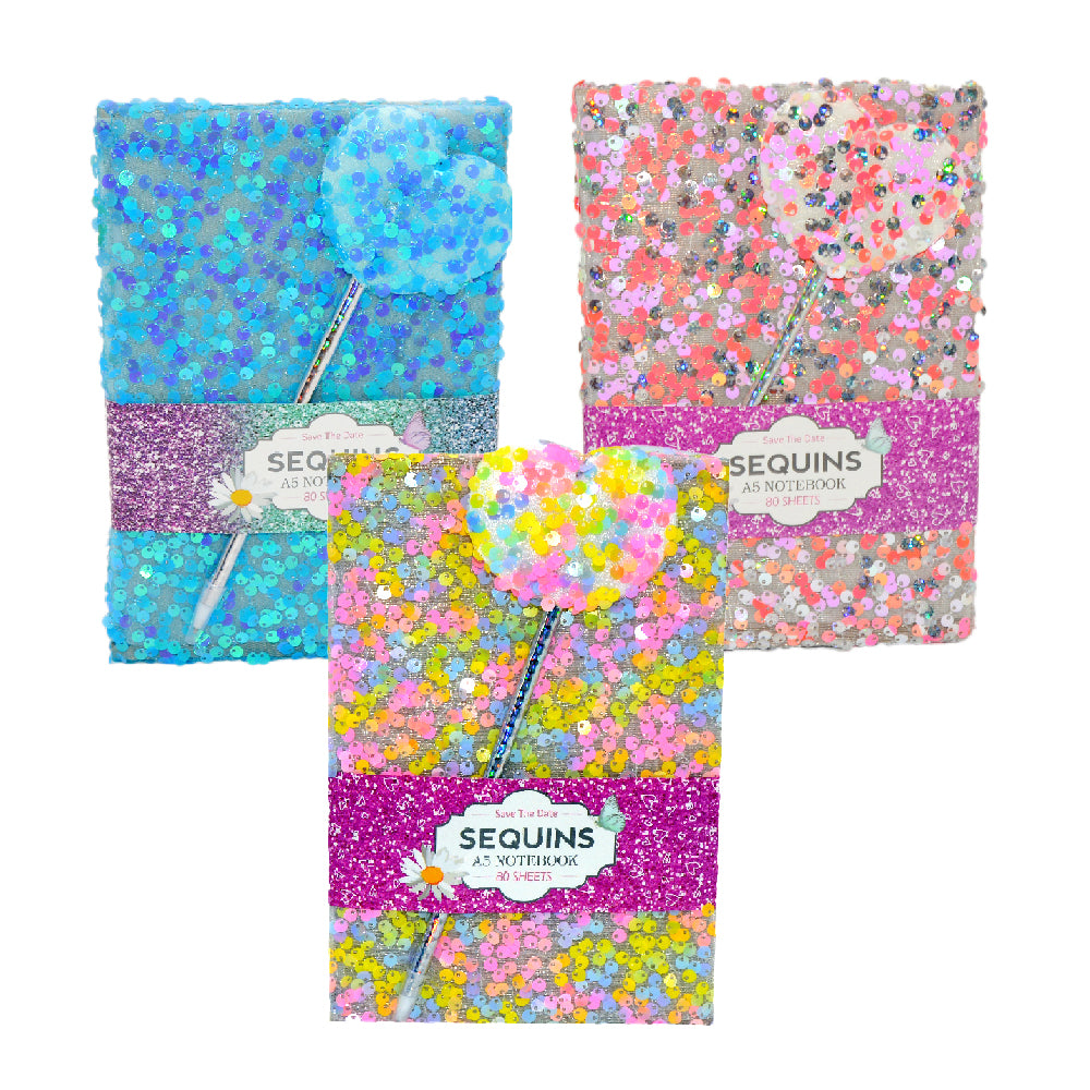 A5 Flip Sequin Notebook With Pen 80 Sht Asst 2
