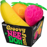 Nee Doh Groovy Fruit novelty toy 3-pack with Boss Banana, Outta Sight Strawberry, and Far Out Orange squishy fidget toys