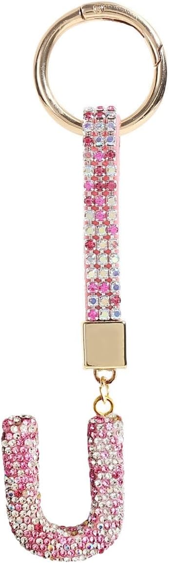 Pink Rhinestone Letter U Keychain