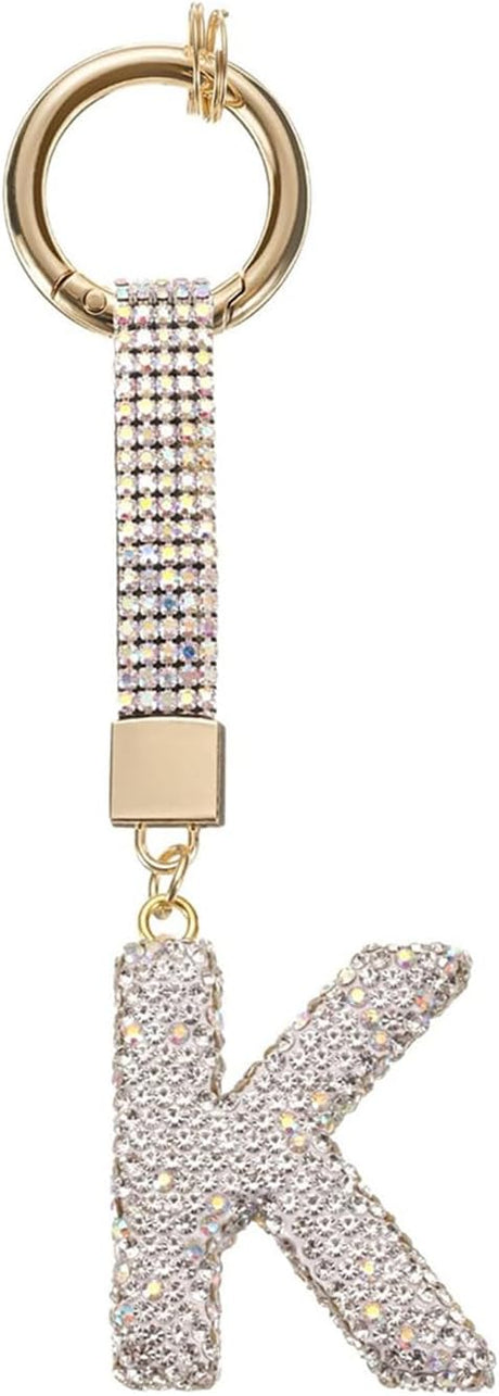 White Rhinestone Letter K Keychain