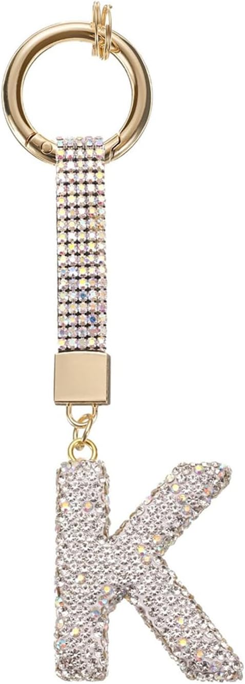 White Rhinestone Letter K Keychain