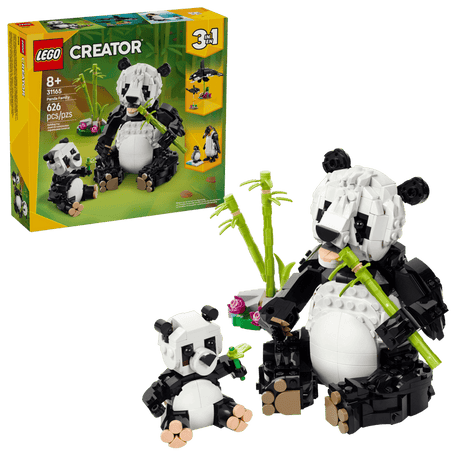LEGO Creator 3in1 Wild Animals Panda Family 31165 building kit with 626 pieces, posable panda, orca, and penguin models