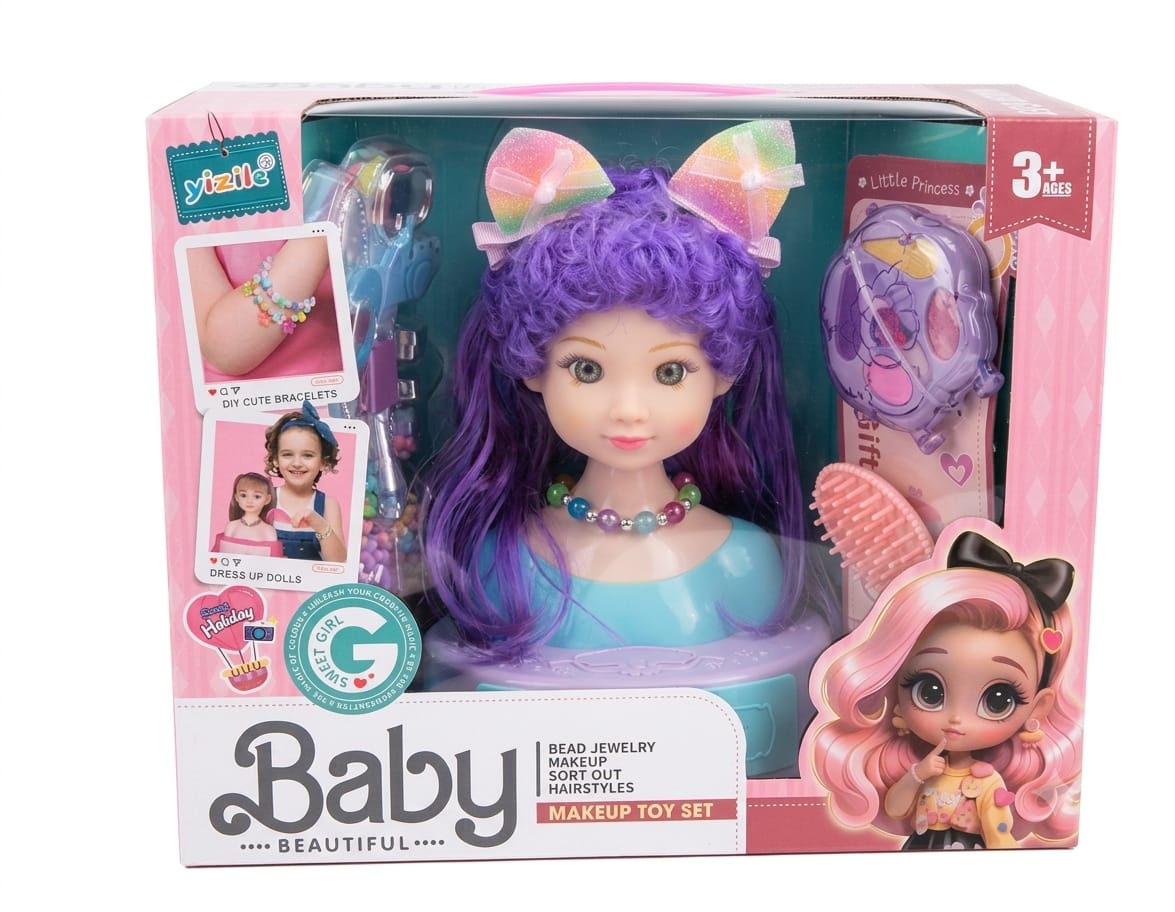 Kids Makeup & Hair Dressing Styling Head Playset – 2 Assorted Styles